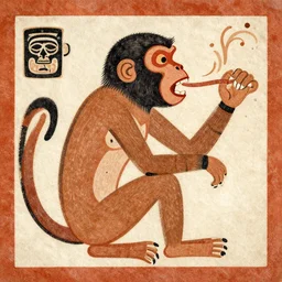 aztec art of a monkey vomiting