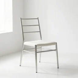 a futuristic ladderback side chair in a white airy room