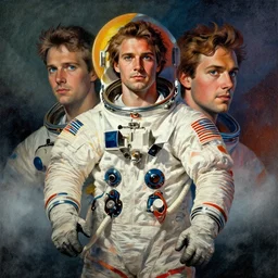 portrait of apollo 1 1 mission, colorful, modern art deco, mads berg, karolis strautniekas, christopher balaskas, stippled light, moody, fine texture, editorial illustration, dramatic lighting, dynamic composition, detailed, matte print, dynamic perspective, muted color, ( ( victo ngai ) ), wide angle, low fog