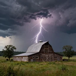 a thunderstorm over a barn in the style of thomas kinkade
