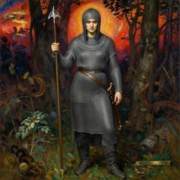 orc warrior woman in chainmail scowling at viewer full body, pre - raphaelite vibrant colors oil painting in the style of dante gabriel rossetti