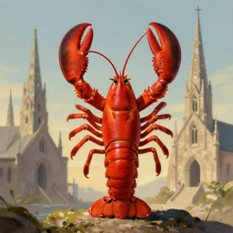 lobster standing up holding weapon, warrior art by m c esther and ryan church