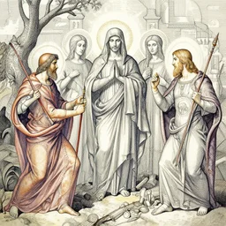 disasterpiece truth disciples holy estrangement, by Edgar Maxence and Ross Tran and Michael Whelan and Da Vinci, watercolor watercolor intricate line drawings, by Edgar Maxence and Ross Tran and Michael Whelan, 4k resolution