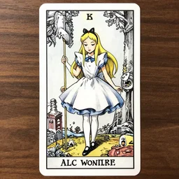 Demon Alice in wonderland tarot card , pen and ink, intricate line drawings, by Yoshitaka Amano, Ruan Jia, Kentaro Miura, Artgerm, watercolor