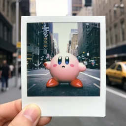 Polaroid Photo of Kirby from super smash bros on the street in New York City