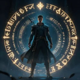 a man surrounded by glowing runes, artstation