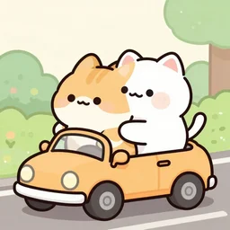 cute fat cats riding in tiny cars