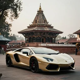 lamborghini aventador photoshoot, cinematic, sidhbali temple background, kotdwar, uttarakhand, photography by alexey kurylev, beautiful, india, heavily detailed