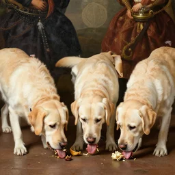 labradors eating at a kfc, renaissance painting, detailed