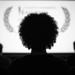 curly hair silhouette, award winning black and white photography