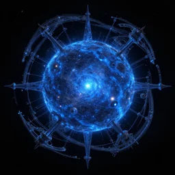 a giant blue star hidden by an artificial megastructure, highly detailed digital artwork, octane, black background, lovecraft