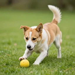 dog playing with ball, surreal