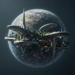 beautiful low angle painting of a stunning planet with beautiful sleek dreamlike buildings and technology, forestpunk, neon lights, moody atmosphere, scene from a movie, epic composition, dramatic lighting, trending on artstation, octane render, by stanley kubrick