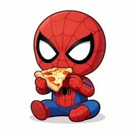 cute chibi spiderman eating pizza