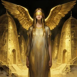 eyeless watcher, dutiful return, golden age seraph bunkers, art by Stephan Martiniere and Mœbius, high detail, cinematic, cgsociety 8k
