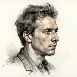 a realistic yet scraggly portrait sketch of the side profile of a stern and sophisticated young michael stipe, trending on artstation, intricate details, in the style of frank auerbach, in the style of sergio aragones, in the style of martin ansin, in the style of david aja, in the style of mattias adolfsson