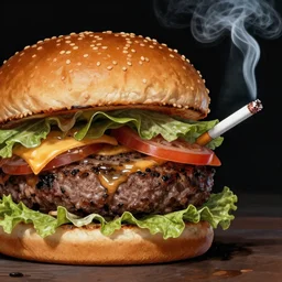 hamburger smoking a cigarette, high detail, fantasy illustration by angus mcbride