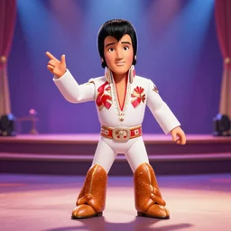elvis presley with legs made of pretzel!!!!, pixar character, stage background, pixar, 3 d,
