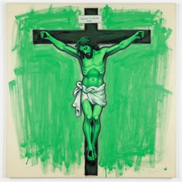 green jesus christ crucified painted by cy twombly and basquiat