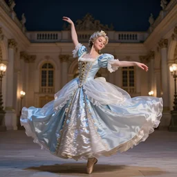 cinderella, palace dance, dress in the style of rococo, dreamy, romantic, night lighting, highly detailed, fashion editorial by jean - honore fragonard, 8 k
