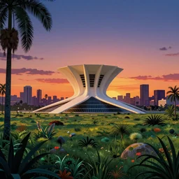 building by oscar niemeyer, uranus desert evil meadow sunset gem anime forest junglepunk san andreas liberty city dieselpunk nightvision, archdaily, wallpaper, highly detailed, trending on artstation.