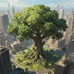 omnivorous stationary tree in a large city boss battle fantasy artwork epic detailed and intricate digital painting trending on artstation by wlop octane render