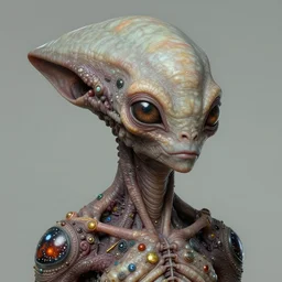 portrait of a young alien creature, ultra realistic, intricate details, the fifth element artifacts, highly detailed by peter mohrbacher, allen williams, hajime sorayama, wayne barlowe, boris vallejo, aaron horkey, gaston bussiere, craig mullins