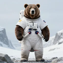 giant grizzly bear in spacesuit as astronaut