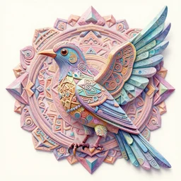 a high resolution detailed illustration of a bird made of ornate aztec mandala prisms, art by victo ngai, pastel color scheme, 4 k unreal engine