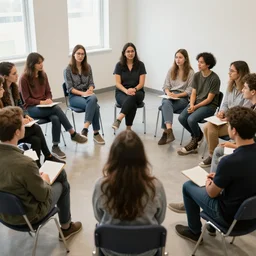 a group of enthusiasts sits in the circle of their ideas.