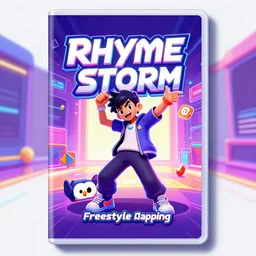rhyme storm, freestyle rapping rhythm game, videogame cover art, professional artist, vaporwave, detailed, 4k