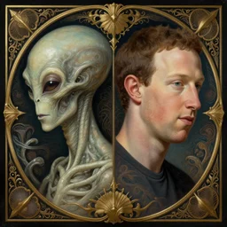 symmetry!! portrait of mark zuckerberg as an alien!!!, intricate, elegant, highly detailed, digital painting, artstation, concept art, smooth, sharp focus, illustration, art by artgerm and greg rutkowski and alphonse mucha
