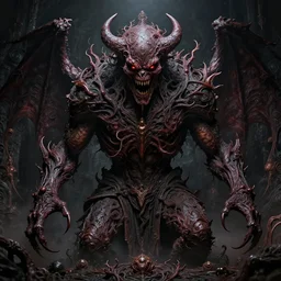 horrifying monster in hell, maximalist, high detail, 8k, ornate, dark fantasy, realistic, masterpiece, Trending on art station, complex, Alex Grey