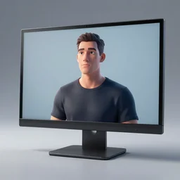 computer monitor with body of a man, octane render, unreal engine, ultradetailed, stylized, wide shot as a 3 dimensional render