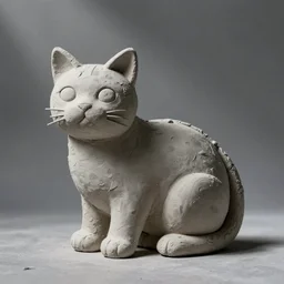 medium - shot light grey clay cat, rough, handmade, fingerprints,