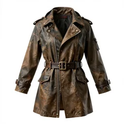 steampunk raincoat, high detail macro photography, isolated on a pure white background, centered, entire object in frame, sharp focus, soft studio lighting