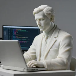 marble statue of a developer debugging code, portrait lighting