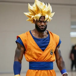 Lebron James cosplay as Super saiyan Goku, detailed digital art, colourful masterpiece beautiful beautiful beautiful