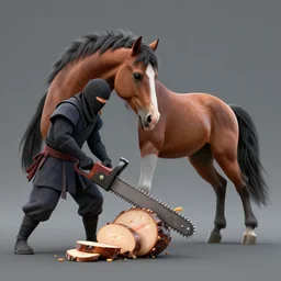 a horse being sliced in half by a ninja with a chainsaw 4 k render high detail sharp trending on artstation
