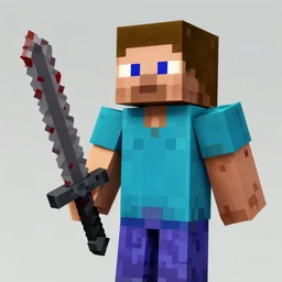 minecraft steve, holding a minecraft sword coverd in blood, digital art, detailed, octane, unreal engine 5