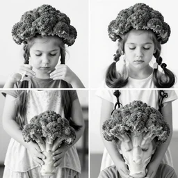 kids with broccoli for hair black and white photos