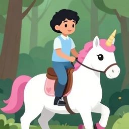 security footage of a teenager with black curly hair on the woods riding a unicorn