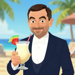 mr bean rowan atkinson with pina colada, artstation