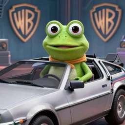 pepe frog looks like doc film still back to the future, delorean scene, high quality, hd, 4 k, warner, hbo, cinema frame