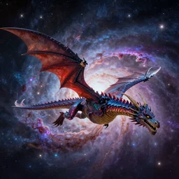 a dragon flying in outer space, epic nebula, Dan Seagrave art