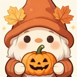 hand drawn cute one gnomes close - up face upscale in autumn disguise holding pumpkin, detailed closeup face, concept art, low angle, high detail, warm lighting, volumetric, godrays, vivid, beautiful, trending on artstation, by jordan grimmer, huge scene, grass, art greg rutkowski