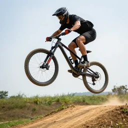 a biker in the air, Photography, hyperrealistic