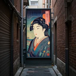 a narrow alley with a sign in the middle of it, cyberpunk art by pan tianshou, cgsociety contest winner, shin hanga, unreal engine 5, rendered in unreal engine, world captured through photogrammetry and dissolved with real - time vfx