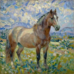 a painting of a horse, by ( ( ( vincent van gogh ) ) ) claude monet