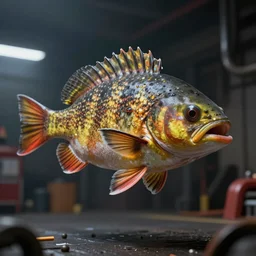 firefighter fish, photorealistic, cinematic lights, octane render, unreal engine